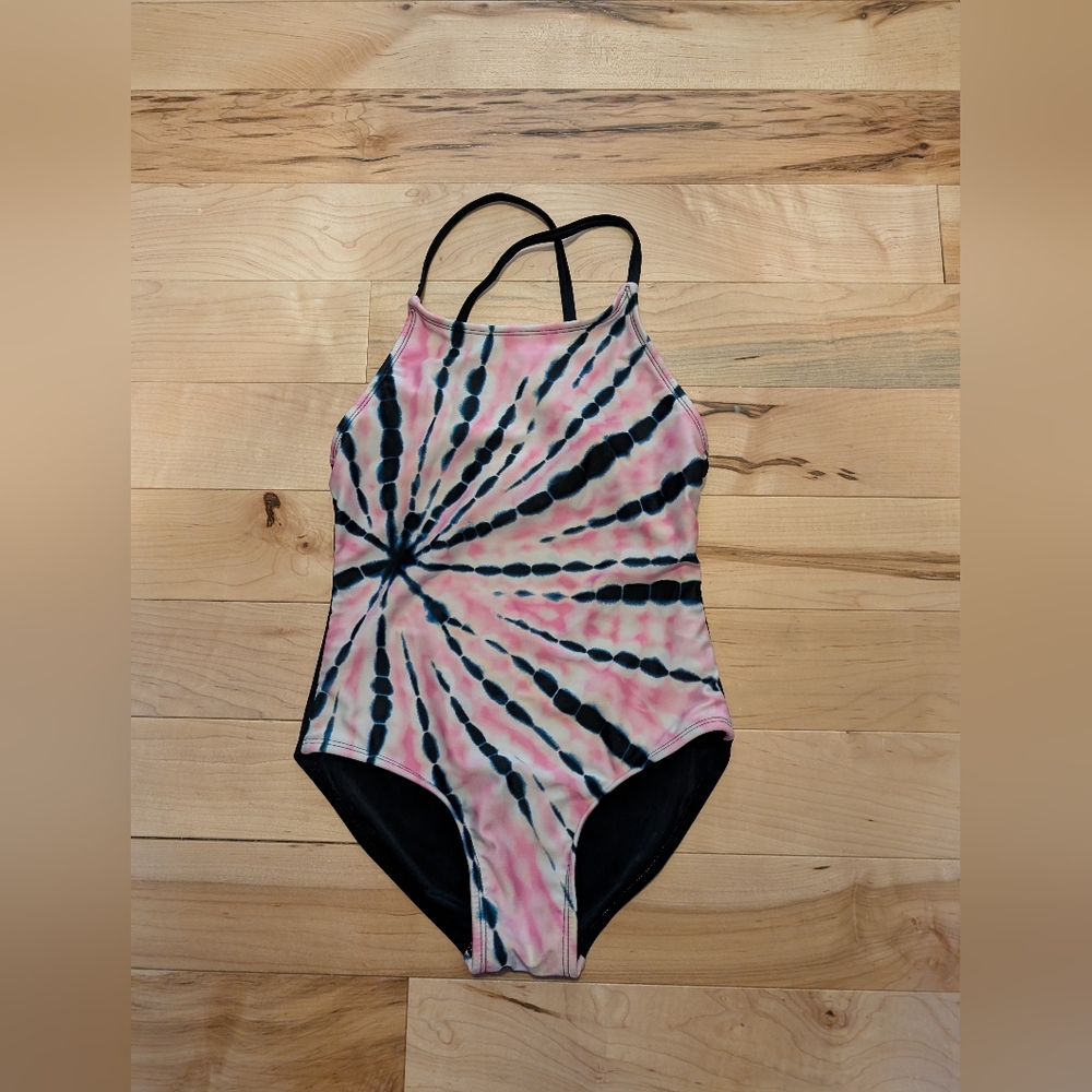 Art Class Pink and Black Tie-Dye Kids Swim One Piece
